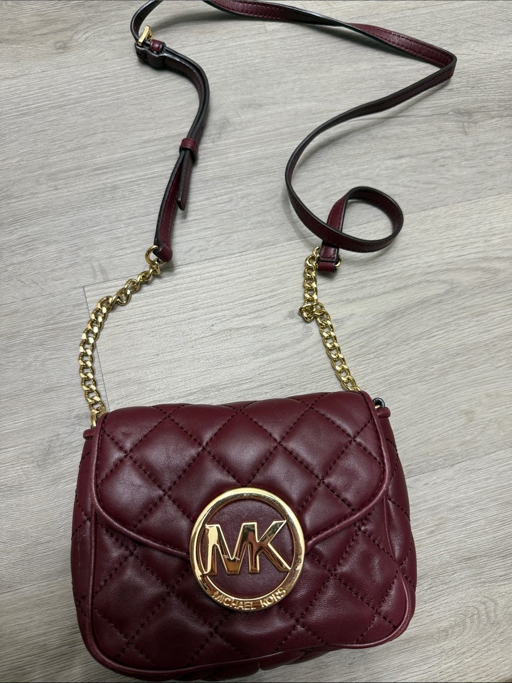 Michael Kors Quilted Burgundy Crossbody with Gold Hardware - Original